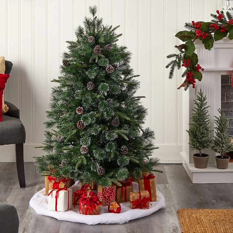 Nearly Natural Snowed Tipped Faux 5 Foot Pre-Lit Pine Christmas Tree