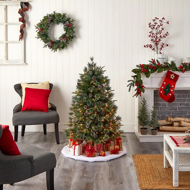 Nearly Natural Snowed Tipped Faux 5 Foot Pre-Lit Pine Christmas Tree