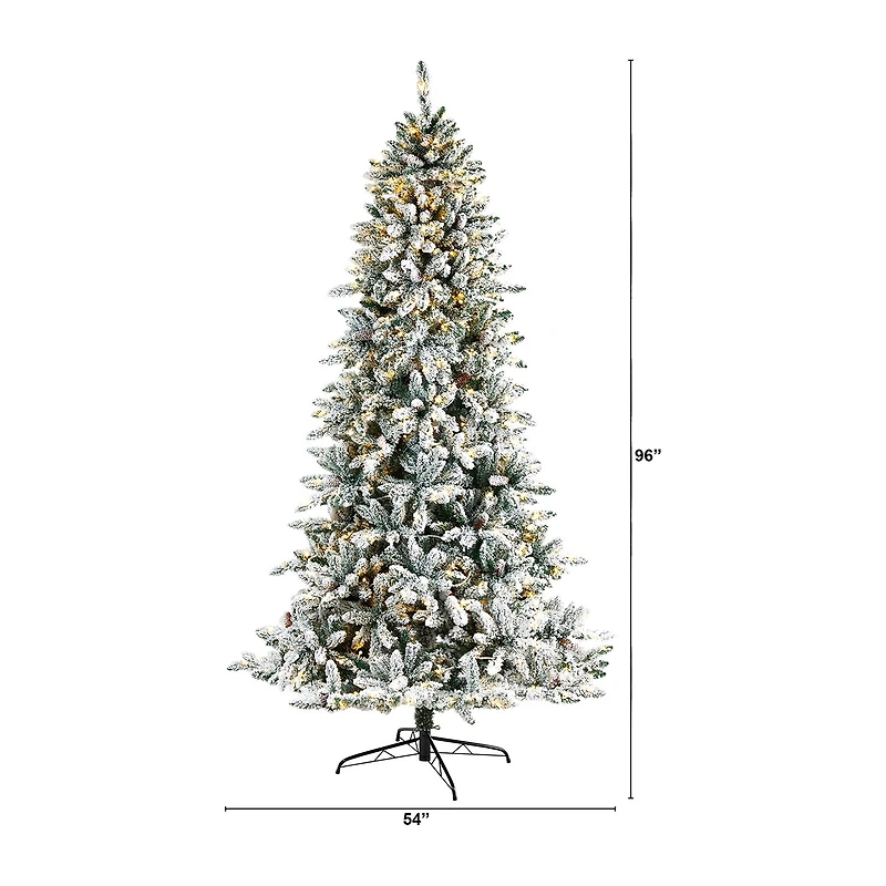 Nearly Natural Flocked Faux 8 Foot Pre-Lit Fir Christmas Tree