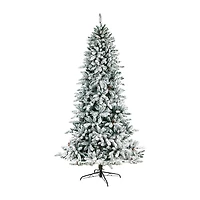 Nearly Natural Flocked Faux 8 Foot Pre-Lit Fir Christmas Tree
