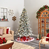 Nearly Natural Flocked Faux 8 Foot Pre-Lit Fir Christmas Tree