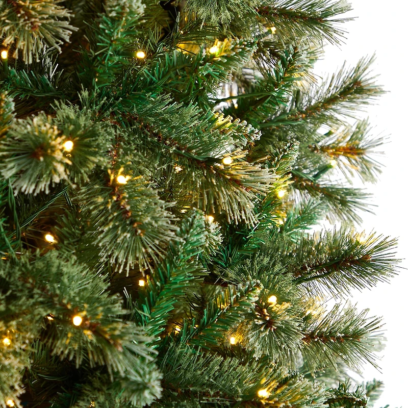 Nearly Natural Slim Snow Faux 10 Foot Pre-Lit Pine Christmas Tree