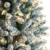 Nearly Natural Slim Flocked Faux 8 Foot Pre-Lit Fir Christmas Tree