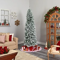 Nearly Natural Slim Flocked Faux 8 Foot Pre-Lit Fir Christmas Tree