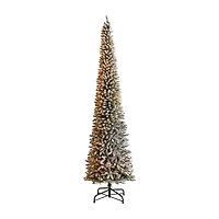 Nearly Natural Flocked Pencil Faux 12 Foot Pre-Lit Christmas Tree