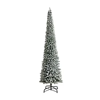 Nearly Natural Flocked Pencil Faux 12 Foot Pre-Lit Christmas Tree