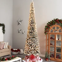 Nearly Natural Flocked Pencil Faux 12 Foot Pre-Lit Christmas Tree