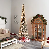 Nearly Natural Flocked Pencil Faux 12 Foot Pre-Lit Christmas Tree
