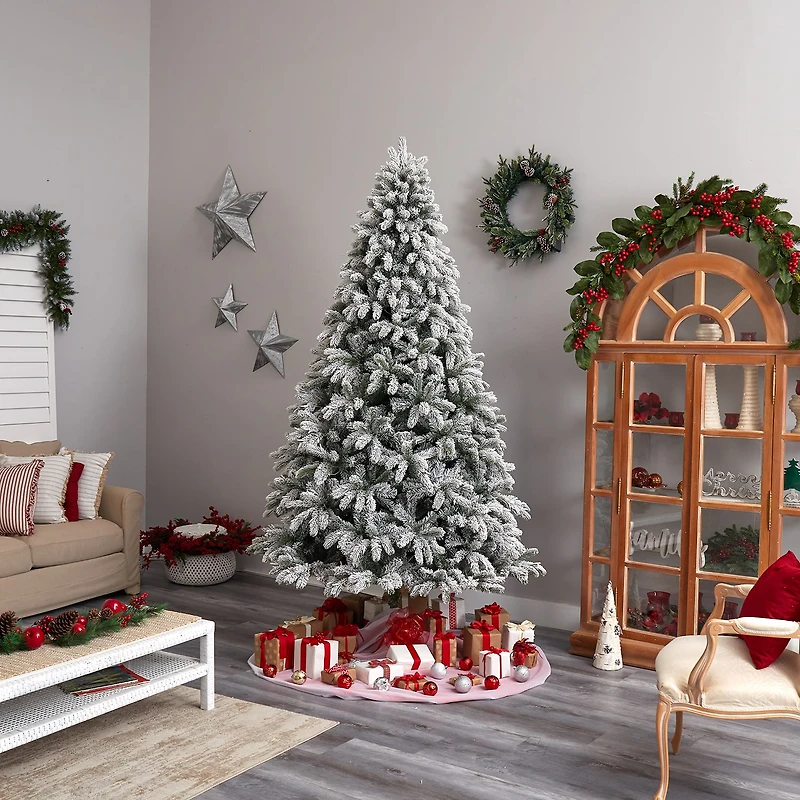Nearly Natural Flocked Faux 9 Foot Pre-Lit Spruce Christmas Tree
