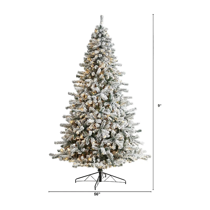 Nearly Natural Flocked 9 Foot Pre-Lit Spruce Christmas Tree