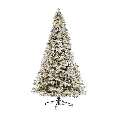 Nearly Natural Flocked Mixed Faux 10 Foot Pre-Lit Pine Christmas Tree