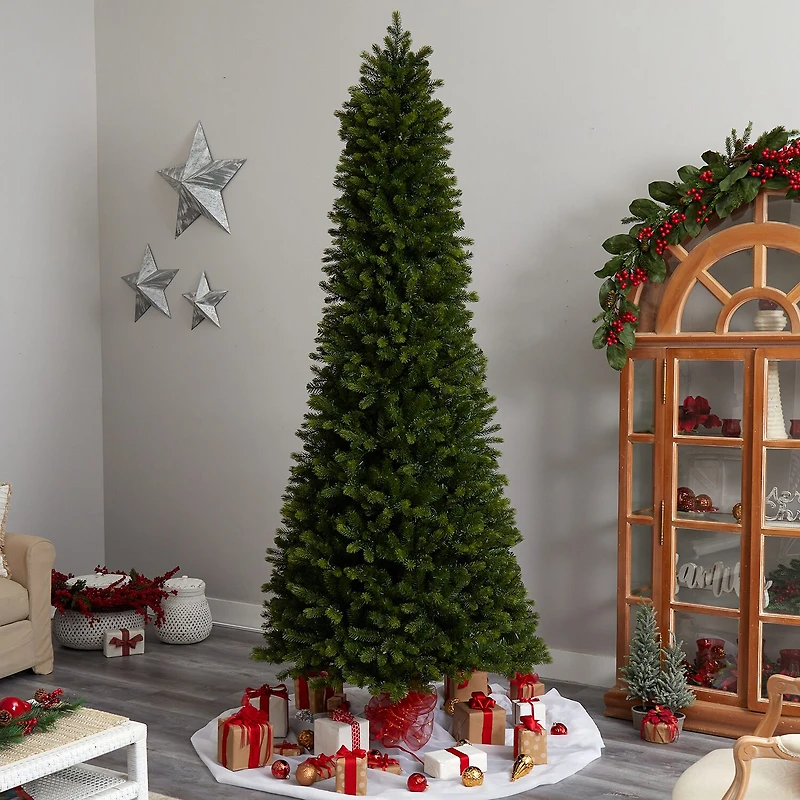 Nearly Natural Slim Faux 9 1/2 Foot Pre-Lit Spruce Christmas Tree
