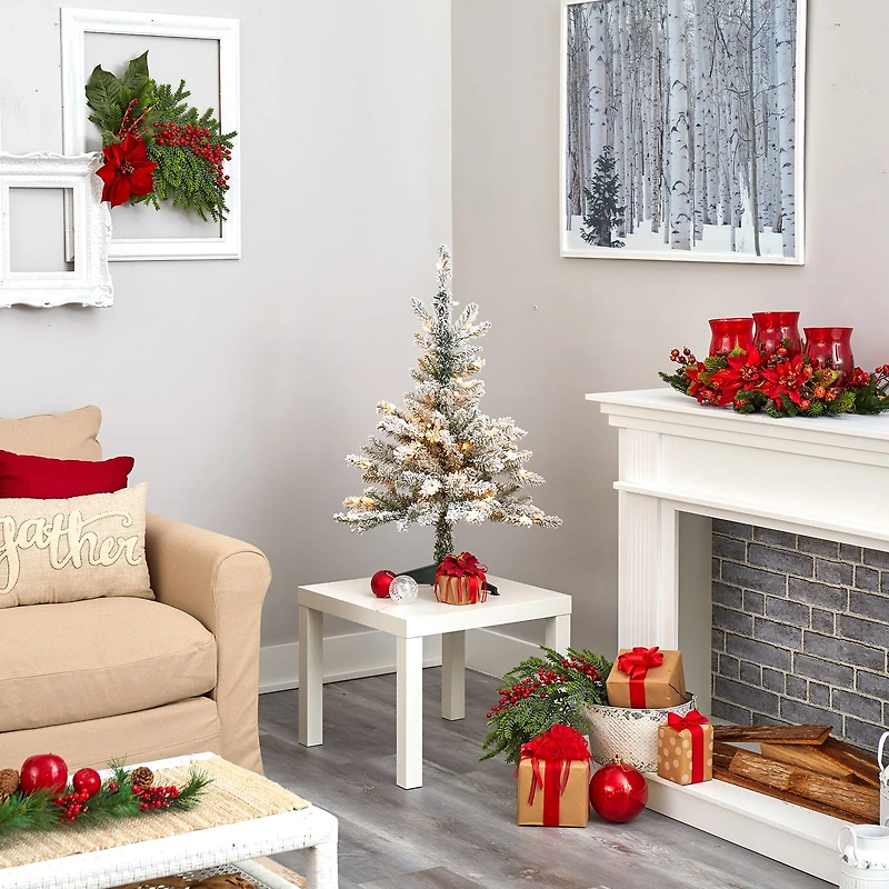 Nearly Natural Faux 3 Foot Pre-Lit Spruce Christmas Tree