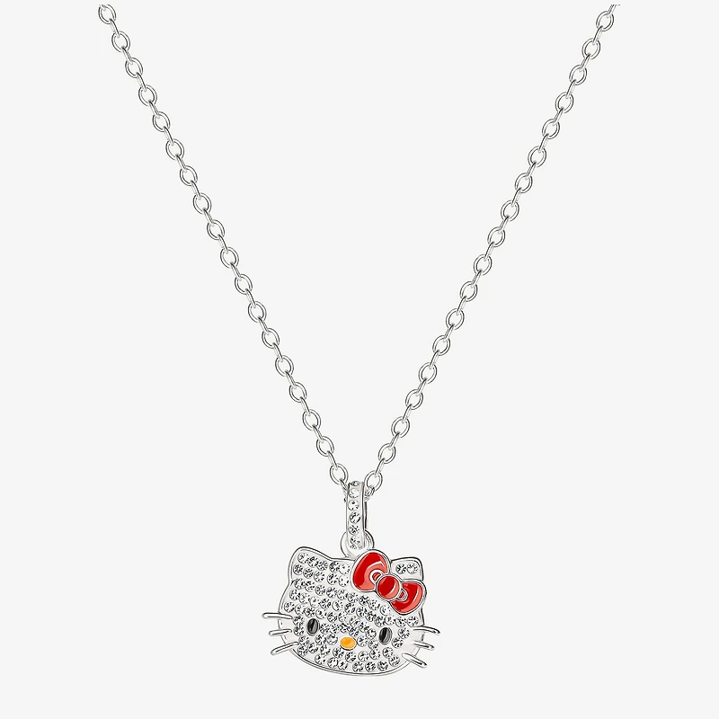 Hello Kitty Womens Crystal Pure Silver Over Brass Bow 18 Inch Pendant Necklace