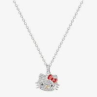 Hello Kitty Womens Crystal Pure Silver Over Brass Bow 18 Inch Pendant Necklace