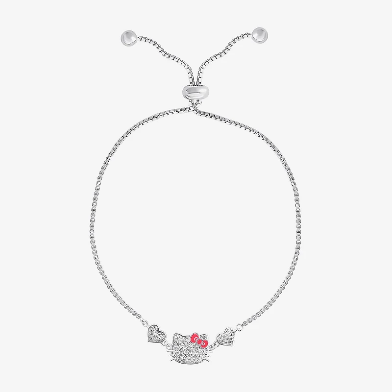 Womens Crystal Bow Heart Hello Kitty Bolo Bracelet