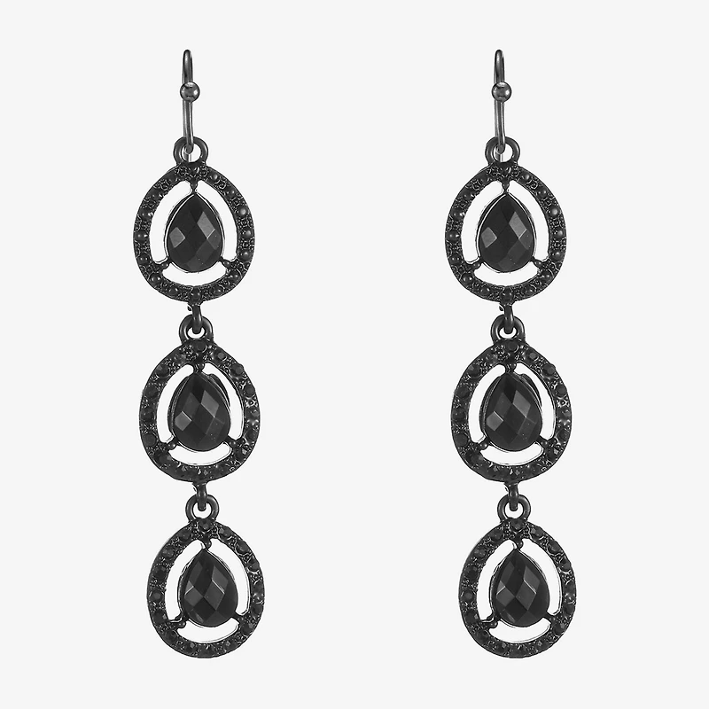 Mixit Womens Black Drop Earrings