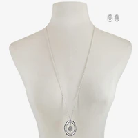 Liz Claiborne Orbital Pendant Necklace And Stud Earring Womens Glass Hypoallergenic 2-pc. Jewelry Set