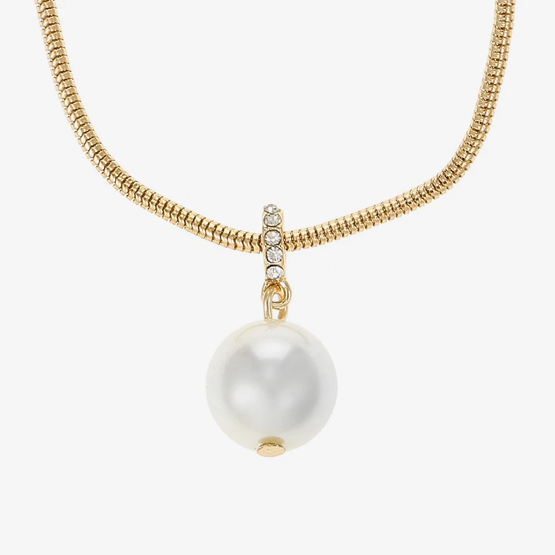 Liz Claiborne Gold Tone Pendant Necklace And Drop Earring Womens White Simulated Pearl Round Hypoallergenic 2-pc. Jewelry Set