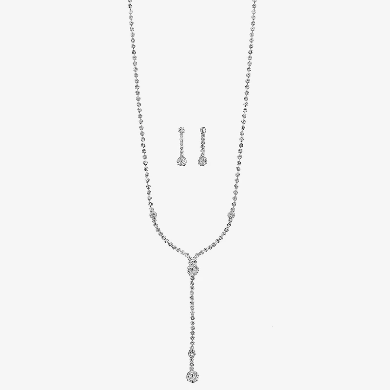 Monet Jewelry Timeless Silver Tone Lariant Necklace And Drop Earring Womens Glass 2-pc. Jewelry Set
