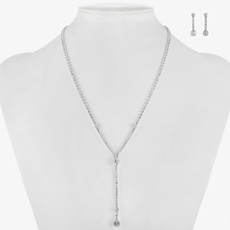 Monet Jewelry Timeless Silver Tone Lariant Necklace And Drop Earring Womens Glass 2-pc. Jewelry Set
