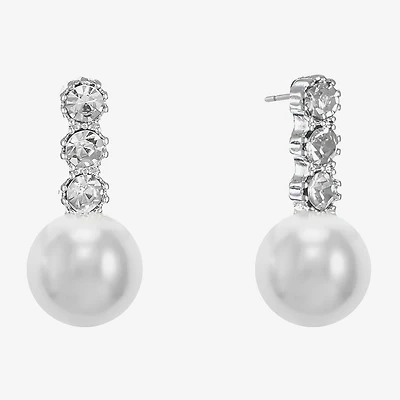 Monet Jewelry Timeless Silver Tone Womens Glass Simulated Pearl Hypoallergenic Drop Earrings