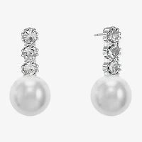 Monet Jewelry Timeless Silver Tone Womens Glass Simulated Pearl Hypoallergenic Drop Earrings