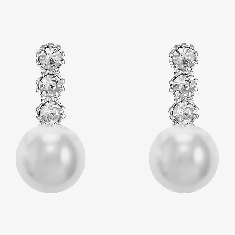 Monet Jewelry Timeless Silver Tone Womens Glass Simulated Pearl Hypoallergenic Drop Earrings