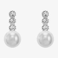 Monet Jewelry Timeless Silver Tone Womens Glass Simulated Pearl Hypoallergenic Drop Earrings