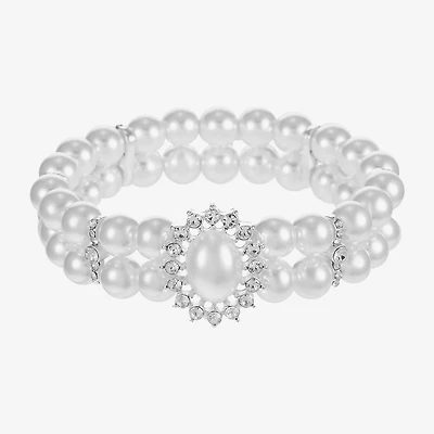 Monet Jewelry Timeless Silver Tone Womens Glass Simulated Pearl Stretch Bracelet