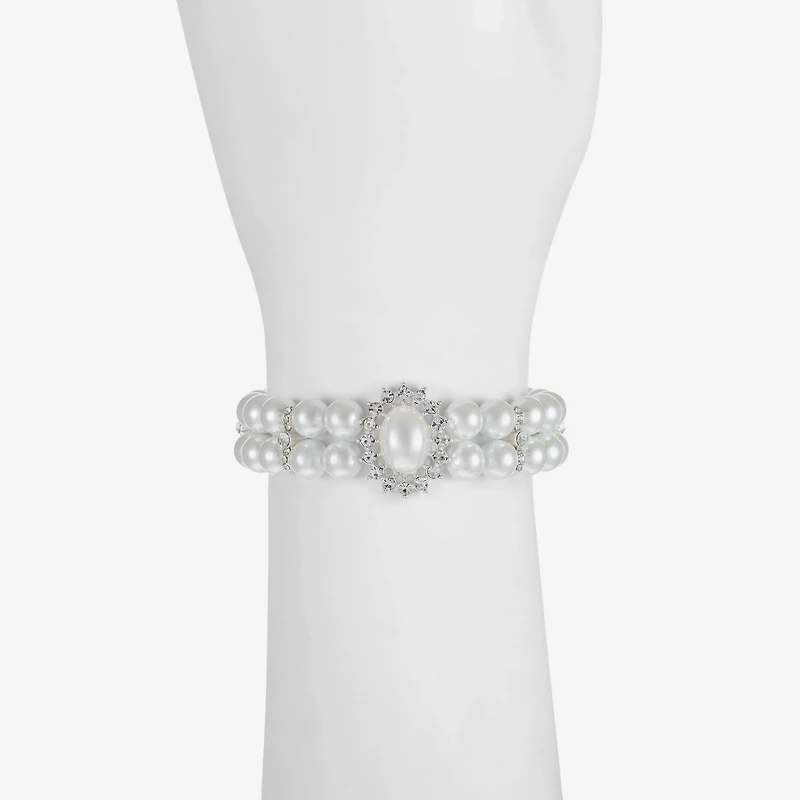 Monet Jewelry Timeless Silver Tone Womens Glass Simulated Pearl Stretch Bracelet