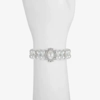 Monet Jewelry Timeless Silver Tone Womens Glass Simulated Pearl Stretch Bracelet