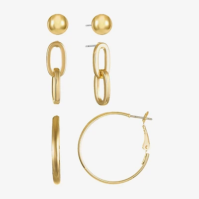 Liz Claiborne Gold Tone; Stud; Drop And Hoop Womens Hypoallergenic 3 Pair Earring Set