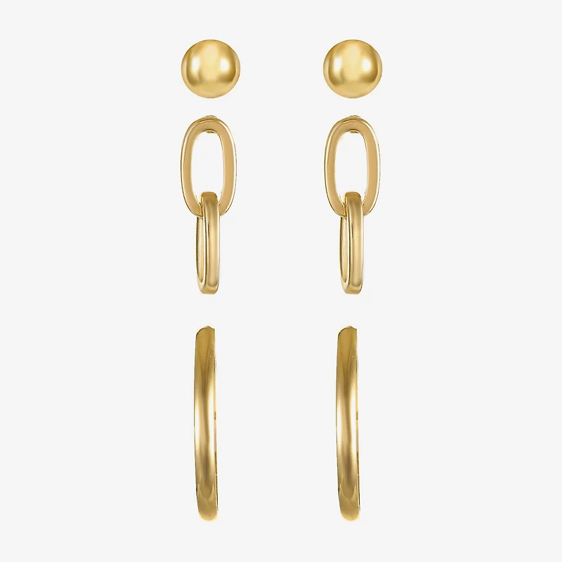 Liz Claiborne Gold Tone; Stud; Drop And Hoop Womens Hypoallergenic 3 Pair Earring Set