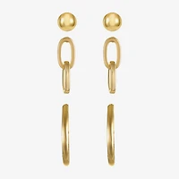 Liz Claiborne Gold Tone; Stud; Drop And Hoop Womens Hypoallergenic 3 Pair Earring Set