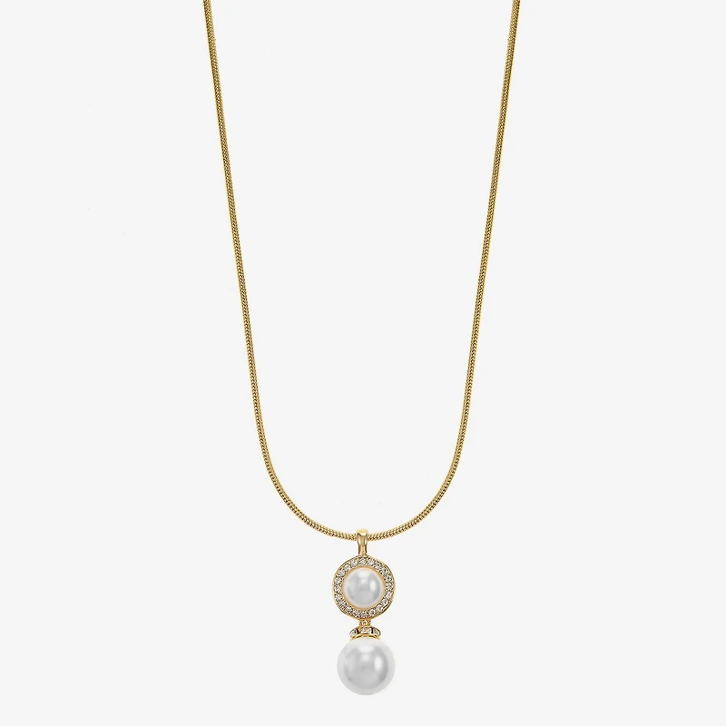 Monet Jewelry Womens Glass Simulated Pearl Round 17 Inch Pendant Necklace