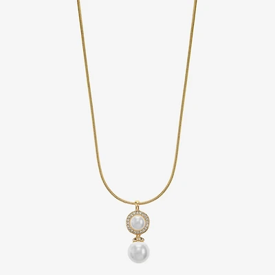 Monet Jewelry Womens Glass Simulated Pearl Round 17 Inch Pendant Necklace