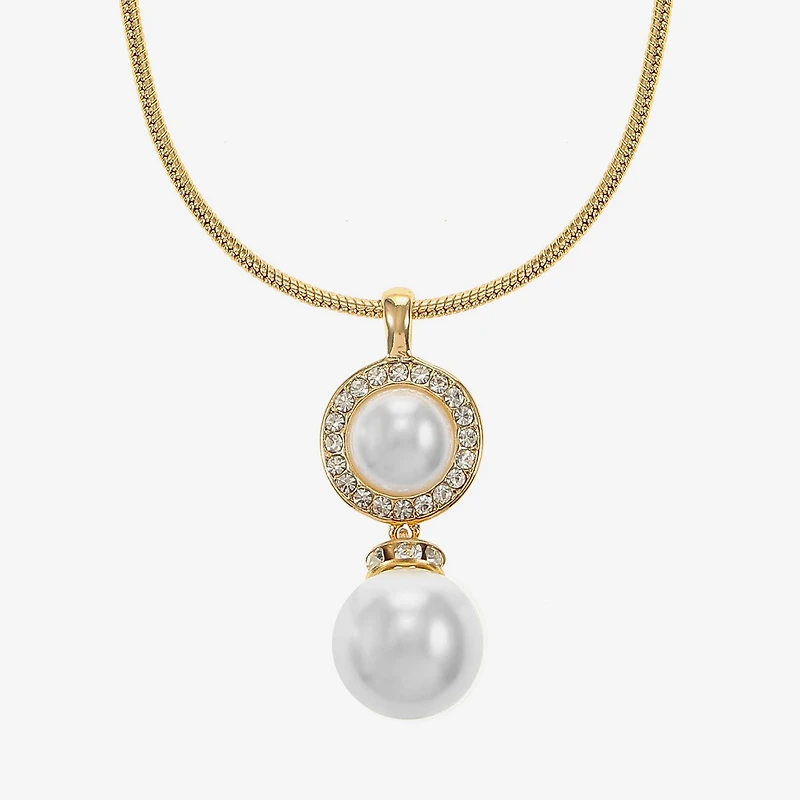 Monet Jewelry Womens Glass Simulated Pearl Round 17 Inch Pendant Necklace