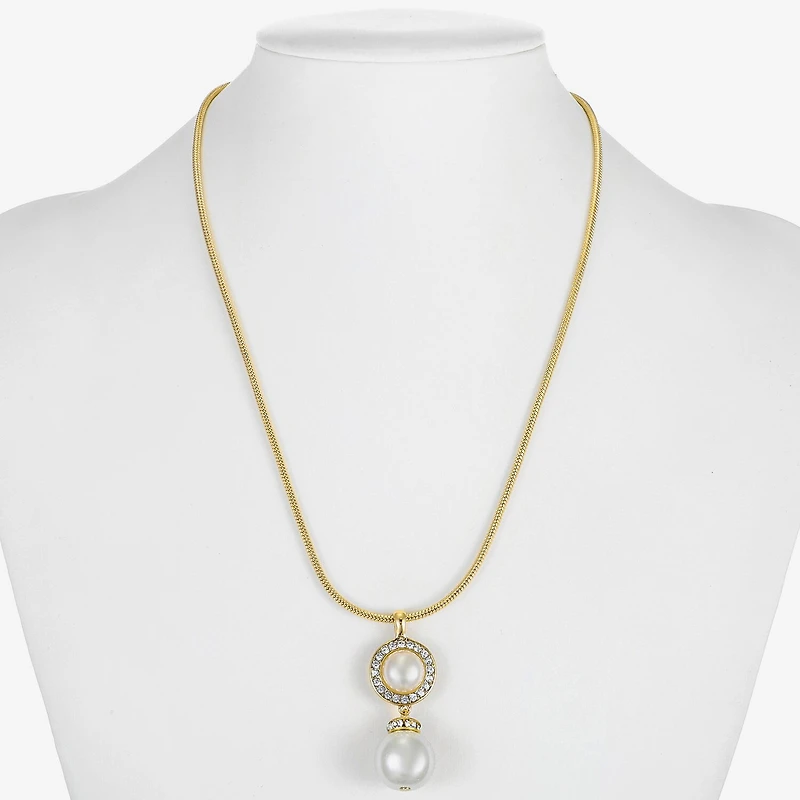 Monet Jewelry Womens Glass Simulated Pearl Round 17 Inch Pendant Necklace