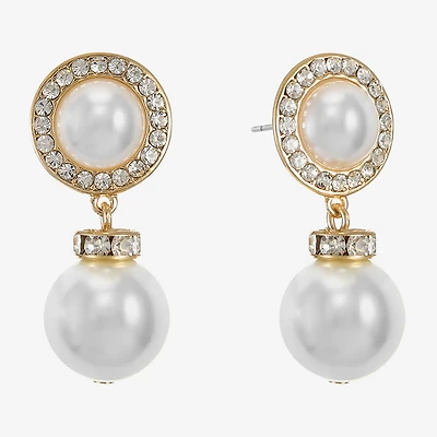 Monet Jewelry Womens Glass Simulated Pearl Round Hypoallergenic Drop Earrings