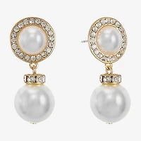 Monet Jewelry Womens Glass Simulated Pearl Round Hypoallergenic Drop Earrings