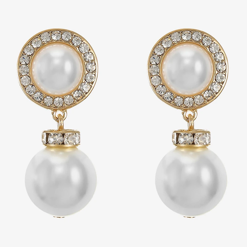 Monet Jewelry Womens Glass Simulated Pearl Round Hypoallergenic Drop Earrings
