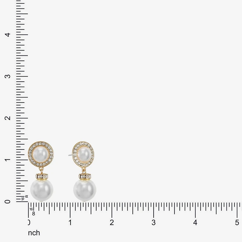 Monet Jewelry Womens Glass Simulated Pearl Round Hypoallergenic Drop Earrings