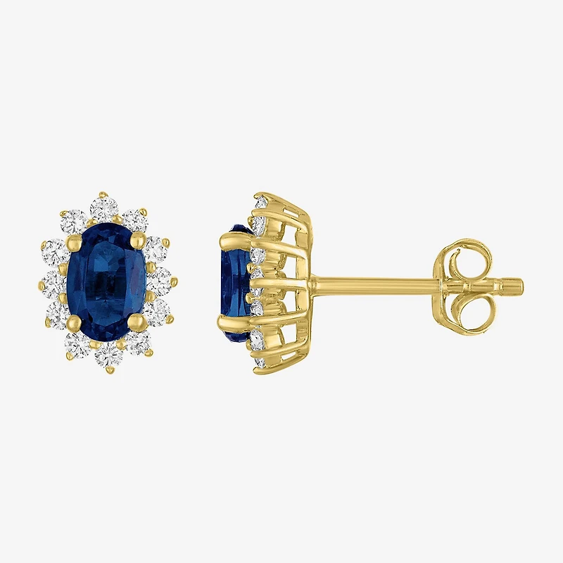 Lab Created Gemstone & 1/4 CT. T.W. Grown Diamond 10K Gold 9.7mm Oval Stud Earrings