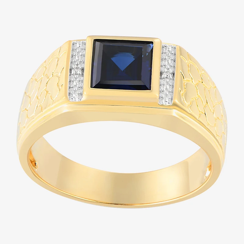 Mens Diamond Accent Lab Created Blue Sapphire Sterling Silver Fashion Ring