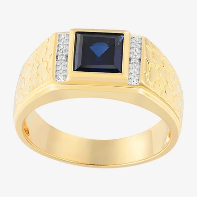 Mens Diamond Accent Lab Created Blue Sapphire Sterling Silver Fashion Ring
