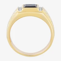 Mens Diamond Accent Lab Created Blue Sapphire Sterling Silver Fashion Ring