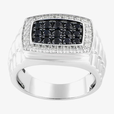 Mens Genuine Black Sapphire Sterling Silver Fashion Ring