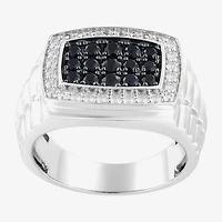Mens Genuine Black Sapphire Sterling Silver Fashion Ring
