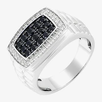 Mens Genuine Black Sapphire Sterling Silver Fashion Ring
